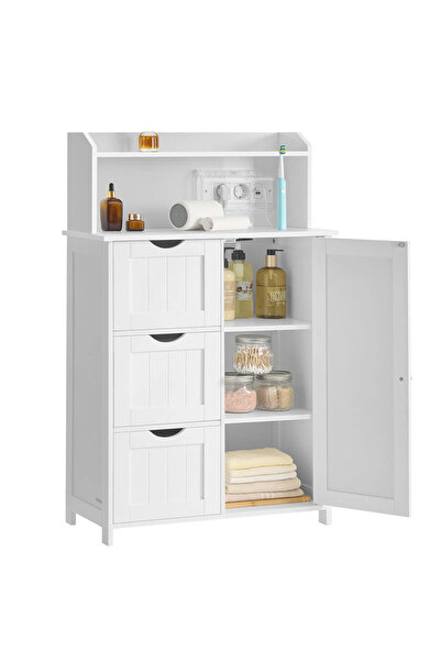 VASAGLE Dulap de baie cu sertare și ușă, priză USB integrată, 30x60x100 cm, alb