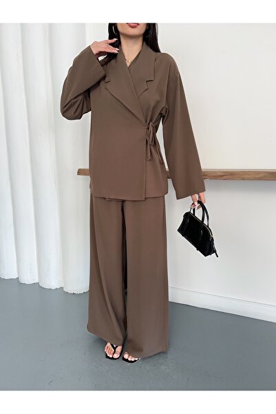 Ekim Store 100% Modal Fabric Tied Oversize Jacket and Trousers Double Set