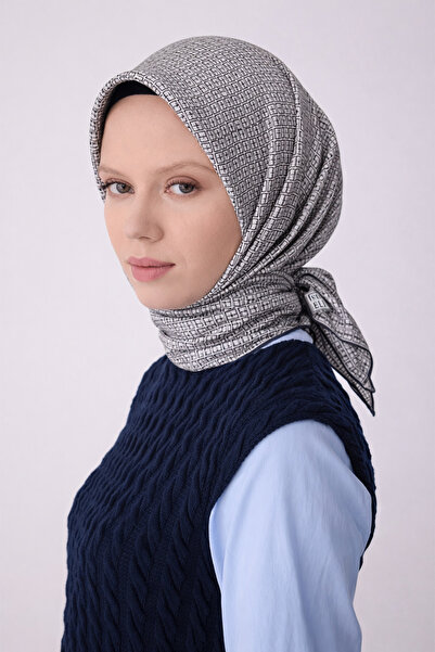 Belli Tivil Pure Silk Scarf 4321 - 53 Cream Black Logo Pattern