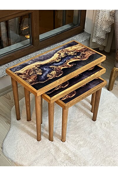 Home Seramik El Yapımı Zeytin Kütük Desenli 3 lü Zigon Sehpa