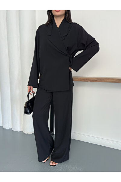 Ekim Store 100% Modal Fabric Tied Oversize Jacket and Trousers Double Set