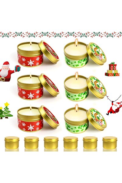 OEM Set of 6 Christmas Candles - Metallic, Unscented - 6x4cm, Burning Time 15...