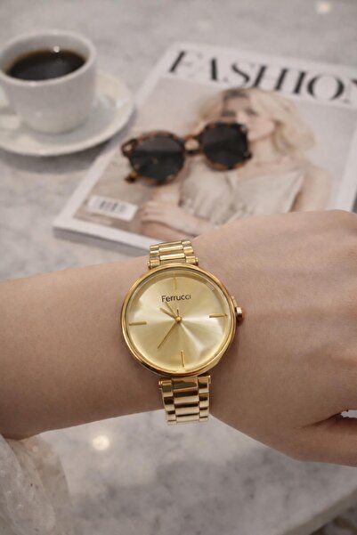 Ferrucci Women's Gold Metal Cord Gold Dial Wristwatch with 2 Years Warranty