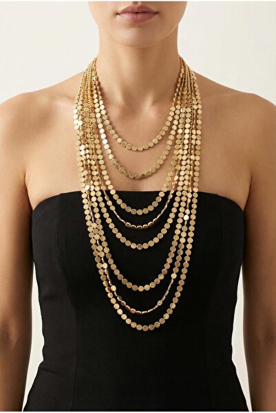 Spazio Çok Katlı Madeni Pul Kolye Kadın ALTIN