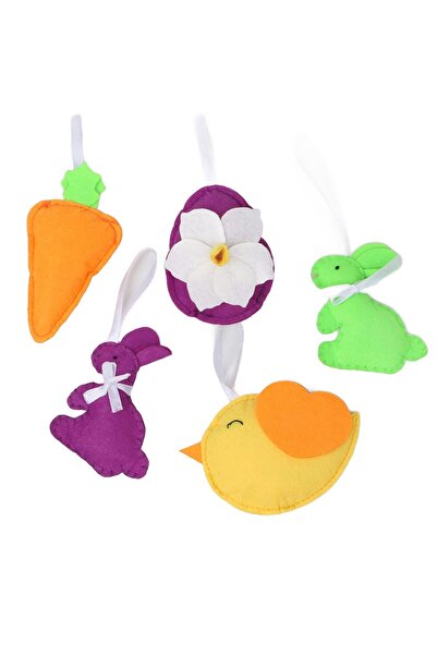 OEM Decoratiuni Paste Suspendate - Fetru, Iepurasi si Oua, Set 5 Piese - 10x7...