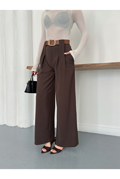 Ekim Store Köprü Detail High Waist Belted Palazzo Trousers
