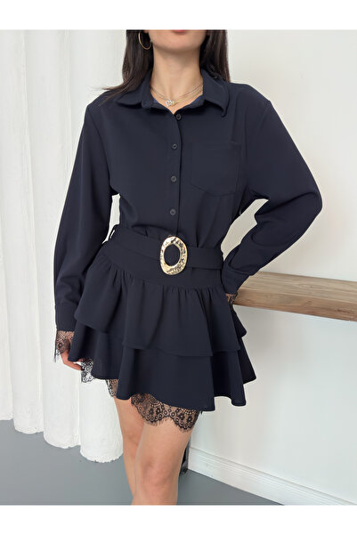 Ekim Store Belted Layered Short Dress with Lace