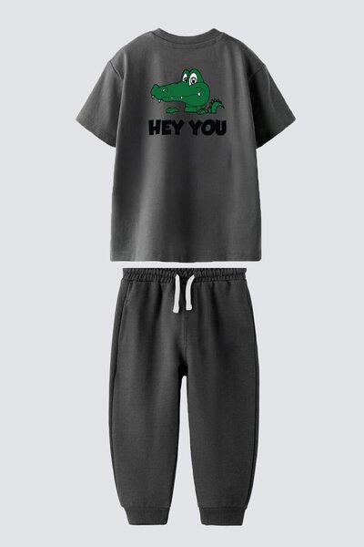Monila Boys' Cotton Crocodile Print T-Shirt and Sweatpants 2-Piece Set