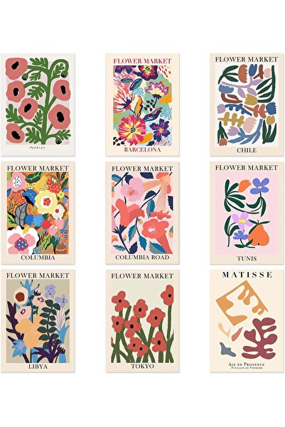 OEM Set of 9 Decorative Posters with Floral Motif - Plastic, Elegant Design -...