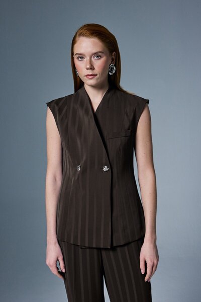 Sateen Anna Striped Vest - Brown