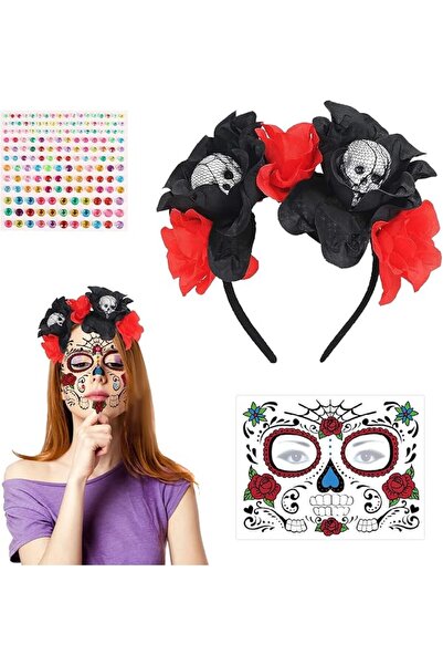 OEM Set Halloween - Bentiță Păr, Bijuterii și Tatuaje Față, Ziua Morților, Fe...