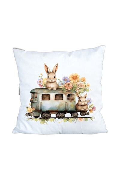 OEM Decorative Pillow 45x45 cm with Bunnies and Train Wagon - Festive Easter ...