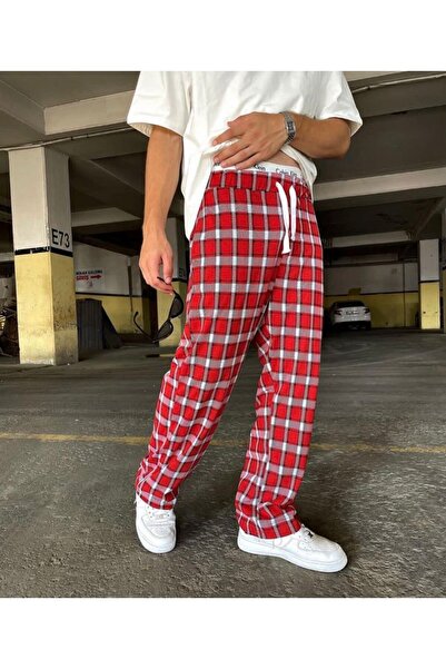 RE7EDİ Red White Harajuku Square Pattern Unisex Pajamas Tracksuit