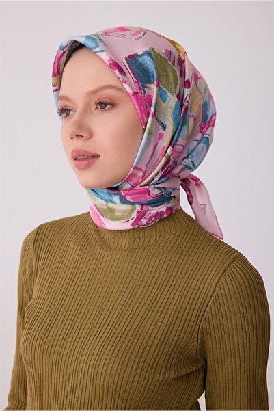 Belli Tivil Saf İpek Eşarp 4310 - 02 Pembe Pastel Desen