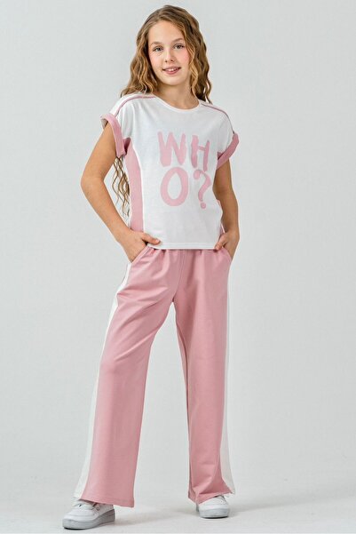 LUCEVERA Kız Çocuk WH Baskılı Yazlık Eşofman Takımı - Geniş Paça Günlük Alt Ü...