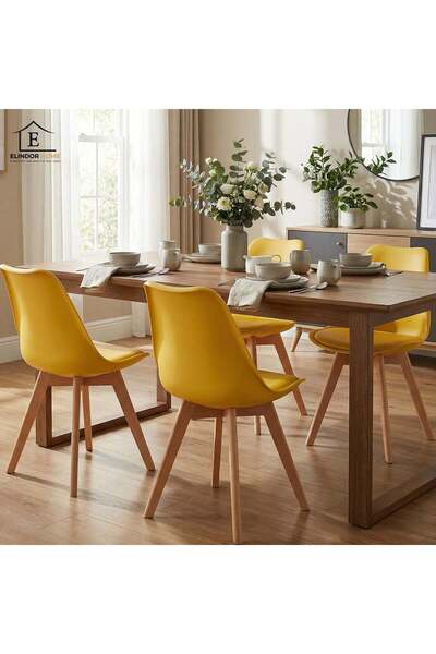 Elindor Set de 4 scaune de bucătărie Elindor® din piele, picioare din lemn, 5...