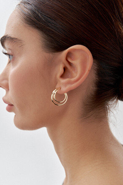 ADOR Altın İki Sıra Şarnel Küpe