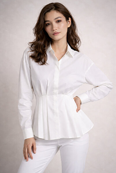 Kureyzibies Women's Poplin Waist Detailed Long Sleeve Shirt