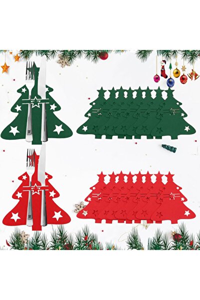 OEM Set of 16 Christmas Cutlery Holders - Ecological Felt Fir Tree - 20x17 cm...