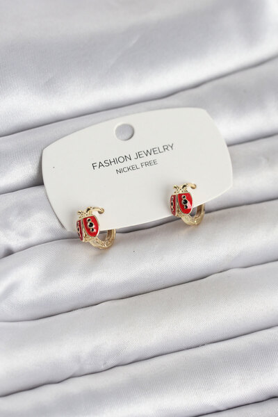 callerrons accessories Ladybug Model Gold Color Brass Children's Earrings - E...