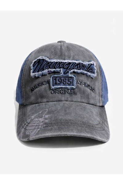 Soulistic Collection %100 Pamuk Mav-Gri New York 1985 Yazılı Eskitme Şapka