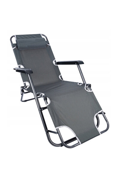 SERSIMO Șezlong pliabil, 153x60 cm, 3 poziții, cadru metalic, gri