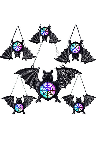 OEM Halloween Bat Lanterns, Set of 6 pcs, LED, Colorful Light, Plastic, 17x10...