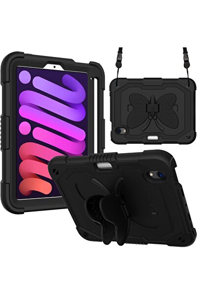 OEM iPad Mini 6 2021 Case - Three Layers, Butterfly Stand, Belt Strap, Silico...