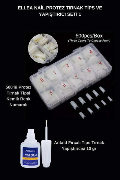 ELLEA NAIL Protez Tırnak Tips ve Yapıştırıcı Seti Kemik Renk