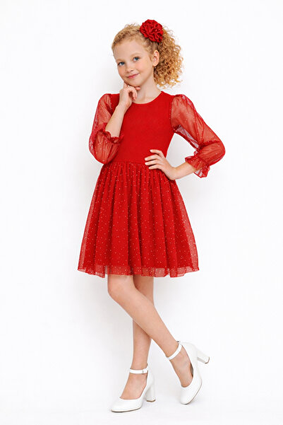 AHENGİM Rochie de seară pentru fete, cu detaliu din tul, brodată cu pietre, m...