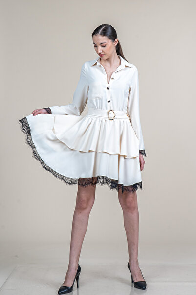 MissVina Δαντελένιο Μακρυμάνικο Κοντό Φόρεμα 50371