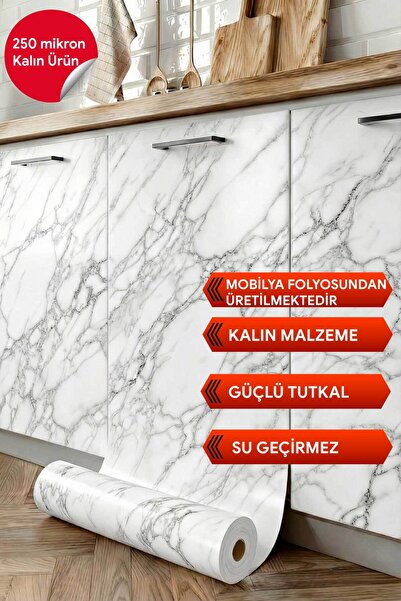 FixCaps Kendinden Yapışkanlı Mermer Desenli Mutfak Dolabı Banyo Fayans Kaplam...