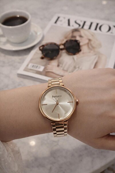 Ferrucci Women's Rose Gold Metal Cord Rose Gold Dial Wristwatch 2 Years Warranty