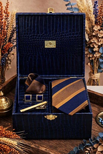 Kravatkolik Тъмносиня подаръчна кутия за мъже - вратовръзка, кърпичка, маншет...