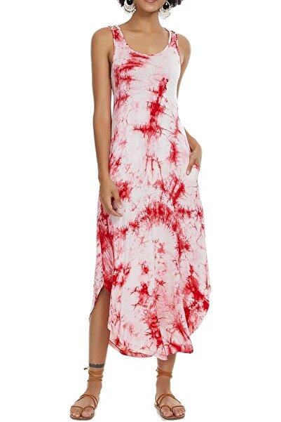 OEM Alcea Rosea Satin Dress - Long, Elegant, Viscose - White-Red, Size M