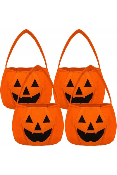 OEM Pungi Halloween Bomboane Dovleac - Set 4 Buc, Material Nețesut, Portocali...