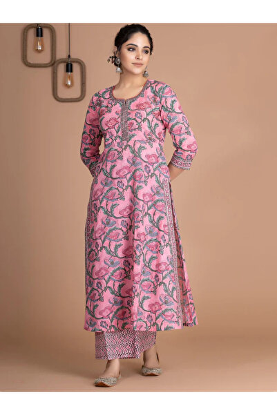 MYSMAR Mysamr Pink Viscose Cotton Kurta With Palazzo & Dupatta Set - VRN1016 ...