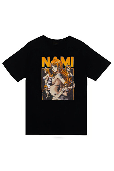 fame-stoned One Piece - Nami - Anime Printed Unisex 100% Cotton Black T-Shirt