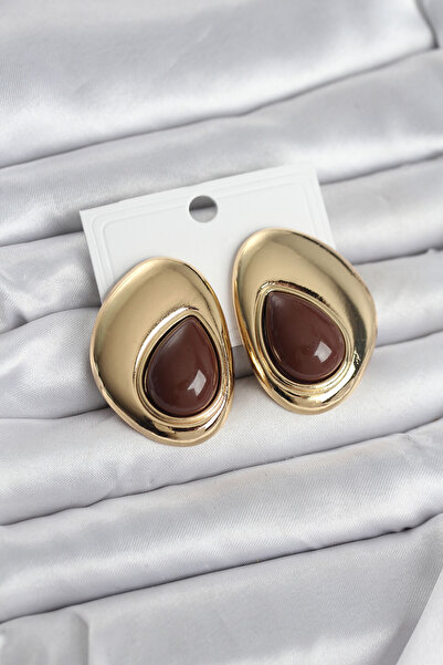 callerrons accessories Brass Gold Color Brown Stone Drop Model Vintage Women'...