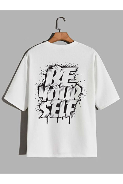 Rivox Unisex White Oversize T-Shirt Cotton Fabric with Beyourself Print