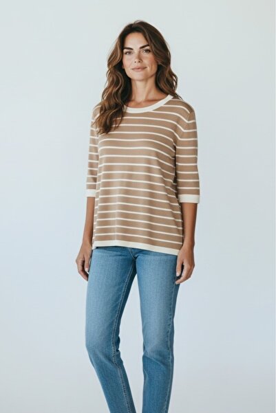 Forest Short Sleeve Striped Slim Knit Sweater
