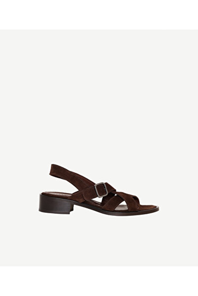 Yargıcı Cross-Strapped Short Heeled Leather Sandals