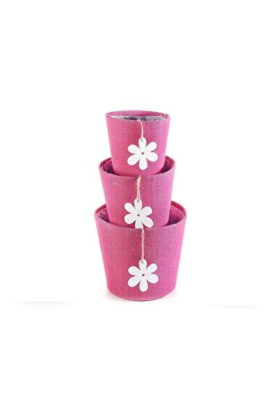OEM Set of 3 plant pot covers - Jute canvas, Waterproof interior - Pink, 3 sizes