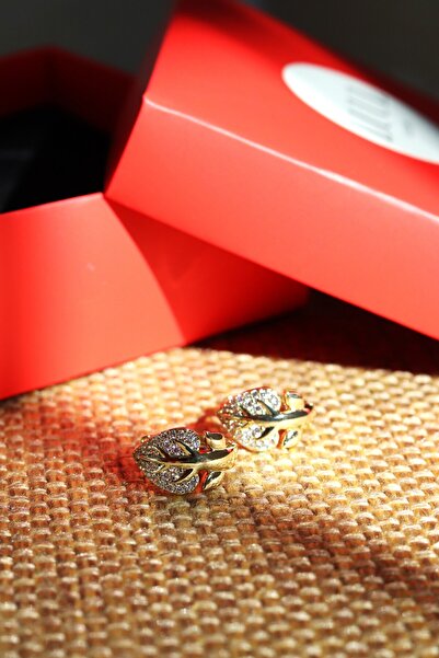 LUUL ATELIER XUPING Zirkon Taşlı 14K Gold Yaprak Figür 15mm Çelik Küpe