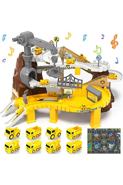 OEM Construction Site Race Track - Spiral Road, Crane, ABS - 8 Cars, Kids 3-9...