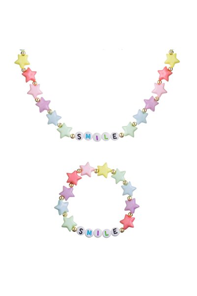 OEM Set Colier & Bratara cu Margele Stele Colorate "Smile" - 2buc