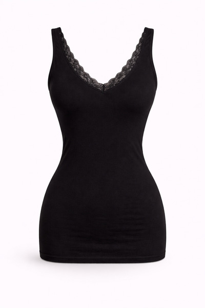 YUYİ Ji̇ber Modal Cotton Lace V-Neck Thick Straps Anti-Allergic Women's Tank ...