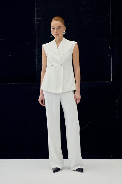 Sateen Anna Striped Trousers - Ecru