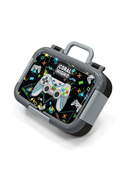 Coral High Kids Black Phosphorescent Green Gamer Patterned Stainless Steel Lu...