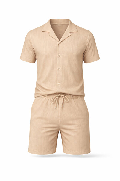 MARKATEM Feeling Ribbed Rib Fabric Shirt Shorts Set Summer Set of 2